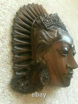 Vintage Carved Wooden Handmade Sita Goddess Mask Wall Hanging Bali Antique
