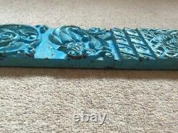 Vintage Carved Wooden Wall Panel Turquoise Gloss Architectural Salvage