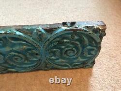 Vintage Carved Wooden Wall Panel Turquoise Gloss Architectural Salvage