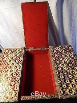 Vintage Chest Jewellery Box Decorative Wooden Desk Brass Inlay 44cm by 30cm