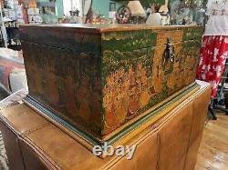 Vintage Chest Jewellery Box Painted Decorative Wooden Desk 49cm X 33cm x 22cm