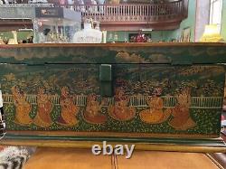 Vintage Chest Jewellery Box Painted Decorative Wooden Desk 49cm X 33cm x 22cm