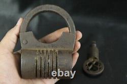 Vintage Cylindrical Iron Lock Handmade, Screw Key, Indian Antique Padlock