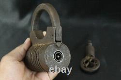 Vintage Cylindrical Iron Lock Handmade, Screw Key, Indian Antique Padlock