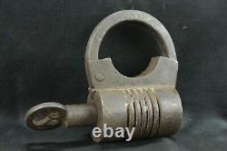 Vintage Cylindrical Iron Lock Handmade, Screw Key, Indian Antique Padlock