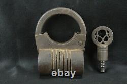 Vintage Cylindrical Iron Lock Handmade, Screw Key, Indian Antique Padlock