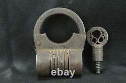 Vintage Cylindrical Iron Lock Handmade, Screw Key, Indian Antique Padlock