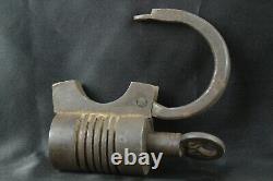 Vintage Cylindrical Iron Lock Handmade, Screw Key, Indian Antique Padlock