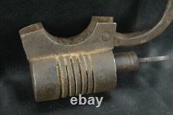 Vintage Cylindrical Iron Lock Handmade, Screw Key, Indian Antique Padlock