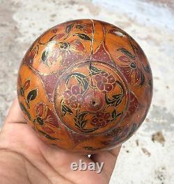 Vintage Early Dome Shape Handmade Floral Design Lacquer Painted Box- Gold Work