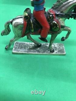 Vintage Enamel Solid SILVER Indian? Military? Soldier Riding Horse Sword