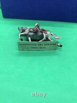 Vintage Enamel Solid SILVER Indian? Military? Soldier Riding Horse Sword