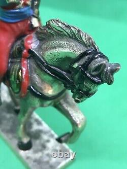 Vintage Enamel Solid SILVER Indian? Military? Soldier Riding Horse Sword