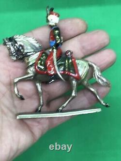 Vintage Enamel Solid SILVER Indian? Military? Soldier Riding Horse Sword