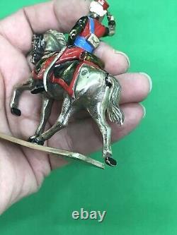 Vintage Enamel Solid SILVER Indian? Military? Soldier Riding Horse Sword