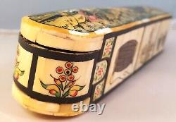 Vintage Fine Mughal Hand Painted Bovine Bone Pen/ Pencil Box