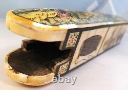 Vintage Fine Mughal Hand Painted Bovine Bone Pen/ Pencil Box