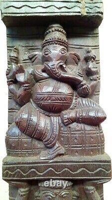 Vintage Ganesh Wooden Wall Vertical Panel Pair Hindu God Sculpture Statue panel