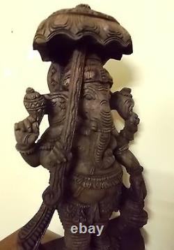 Vintage Ganesha Sculpture Hindu God Umbrella Ganesh Statue Temple Figurine Murti
