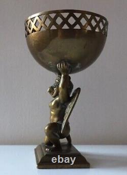 Vintage Garuda Diya Oil Lamp Burner Bowl Indian Hindu Bird Man Brass Figurine