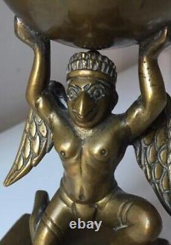 Vintage Garuda Diya Oil Lamp Burner Bowl Indian Hindu Bird Man Brass Figurine