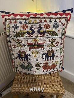 Vintage Gujarat Saurashta Ethnic India Bead Work Embroidery Cushion Cover