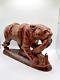 Vintage Hand Carved Indian Wooden Tiger Fighting Serpent Snake Decorative