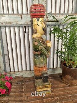 Vintage Hand Carved Painted Wooden Indian Guard Statue Sculpture