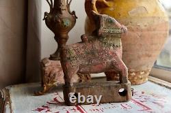 Vintage Hand Carved Painted Wooden Indian Holy Cow Nandi -indian Folk Art Cow