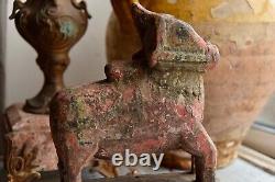 Vintage Hand Carved Painted Wooden Indian Holy Cow Nandi -indian Folk Art Cow