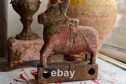 Vintage Hand Carved Painted Wooden Indian Holy Cow Nandi -indian Folk Art Cow