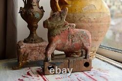 Vintage Hand Carved Painted Wooden Indian Holy Cow Nandi -indian Folk Art Cow