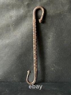 Vintage Hand Forged/carved Rustic Iron Mughal Period Lamp Lantern Hanging Hook