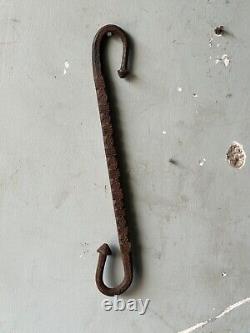 Vintage Hand Forged/carved Rustic Iron Mughal Period Lamp Lantern Hanging Hook