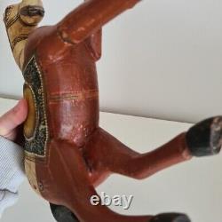 Vintage Hand Painted Wooden Wedding Horse Figure GHODI Indian 27cm Hand Carved