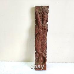 Vintage Handmade Lady Playing Veena Wooden Panel Old Decorative Collectible