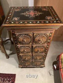 Vintage Handpainted Indian Rajasthani Chest Of Drawers