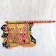 Vintage Handwoven Multi Color Fabric Beads Work Hand Fan Lacquered Wooden Stick