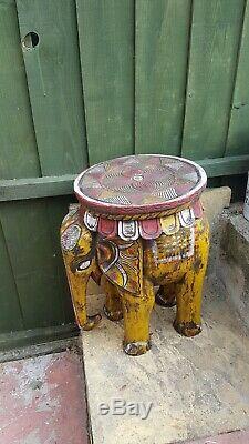 Vintage Himalayan Wooden Carved Elephant Plant Stand/coffetable
