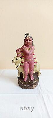 Vintage Hindu Lord Krishna Old Potery Terracotta Mud Clay Figure Idol Statue F63