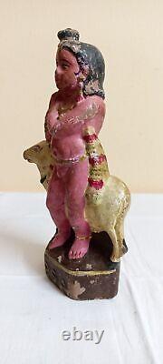 Vintage Hindu Lord Krishna Old Potery Terracotta Mud Clay Figure Idol Statue F63