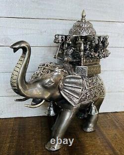 Vintage India Sterling Silver Walking Royal Elephant with Maharaja Figurine