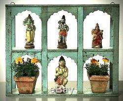 Vintage Indian Arched Display Unit. Nine Mughal Arched. Baby Blue & Eau De Nil