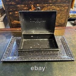 Vintage Indian Bidri Work Box & Tray Gold Silver Inlay 1944 WWII Officers Mess