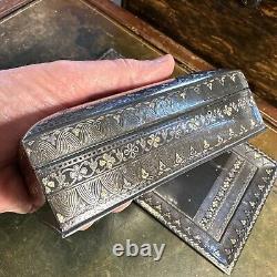 Vintage Indian Bidri Work Box & Tray Gold Silver Inlay 1944 WWII Officers Mess