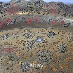 Vintage Indian Brass Charger With Peacock & Floral Decoration 58.5cm Diameter