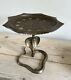 Vintage Indian Brass Cobra Snake Tazza Plate Incense Snacks Cake Stand Peacock