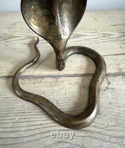 Vintage Indian Brass Cobra Snake Tazza Plate Incense Snacks Cake Stand Peacock