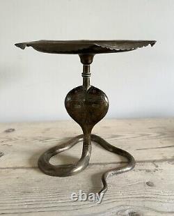 Vintage Indian Brass Cobra Snake Tazza Plate Incense Snacks Cake Stand Peacock