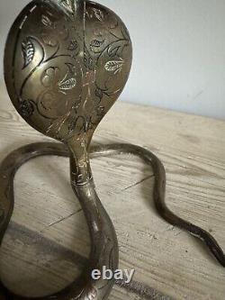 Vintage Indian Brass Cobra Snake Tazza Plate Incense Snacks Cake Stand Peacock